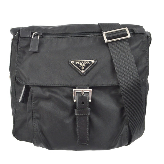 Prada Buckle Messenger Bag Tessuto Black Nylon Shoulder Bag Bag (Pre-Owned)