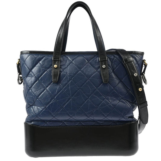 Chanel Gabrielle Shopping Tote Quilted Calfskin Blue Leather Tote Bag Bag (Pre-Owned)