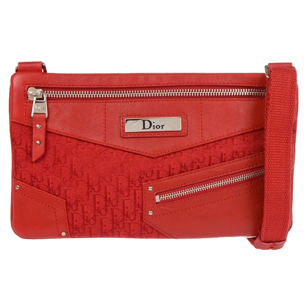 Christian Dior Trotter Shoulder Bag Canvas Red Canvas Shoulder Bag Bag (Pre-Owned)