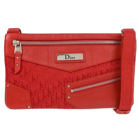 Christian Dior Trotter Shoulder Bag Canvas Red Canvas Shoulder Bag Bag (Pre-Owned)
