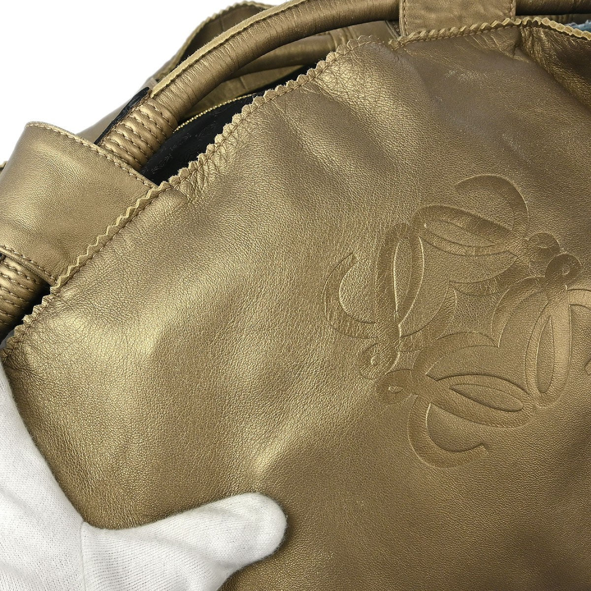 Loewe Anagram Logo Nappa Aire Hand Bag Leather Gold Leather Handbag (Pre-Owned)