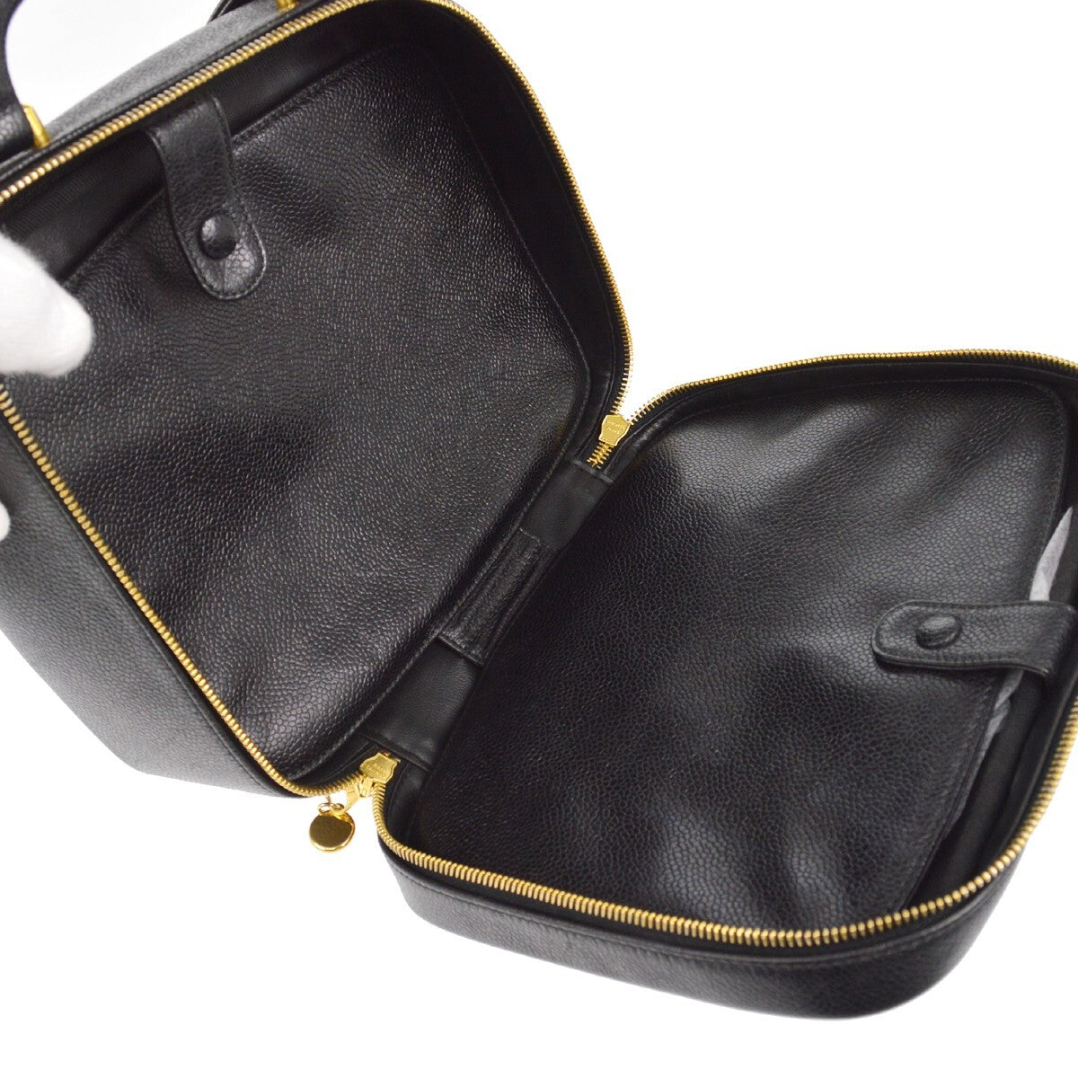 Chanel Vintage Timeless Zip Around Vanity Case Caviar Black Leather Handbag (Pre-Owned)