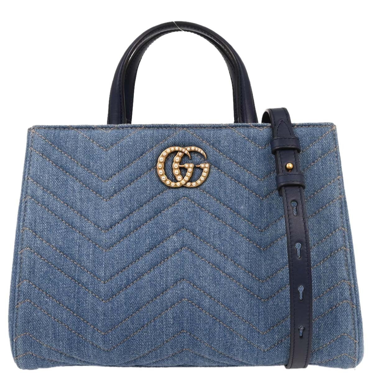 Gucci Pearly Gg Marmont Tote Matelasse Denim Blue Denim_Jeans Tote Bag Bag (Pre-Owned)
