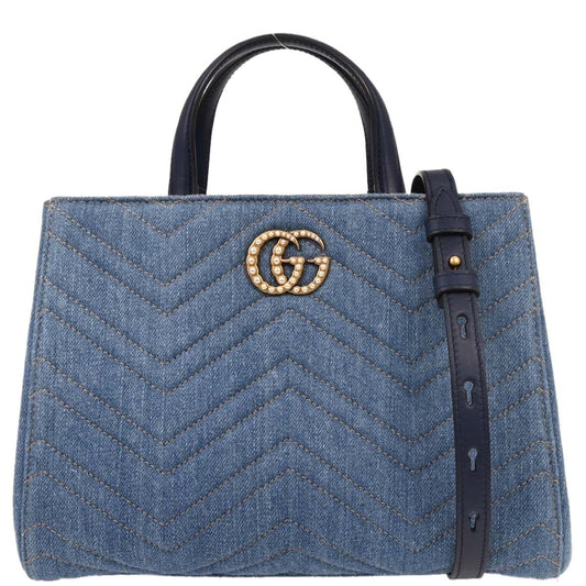 Gucci Pearly Gg Marmont Tote Matelasse Denim Blue Denim_Jeans Tote Bag Bag (Pre-Owned)