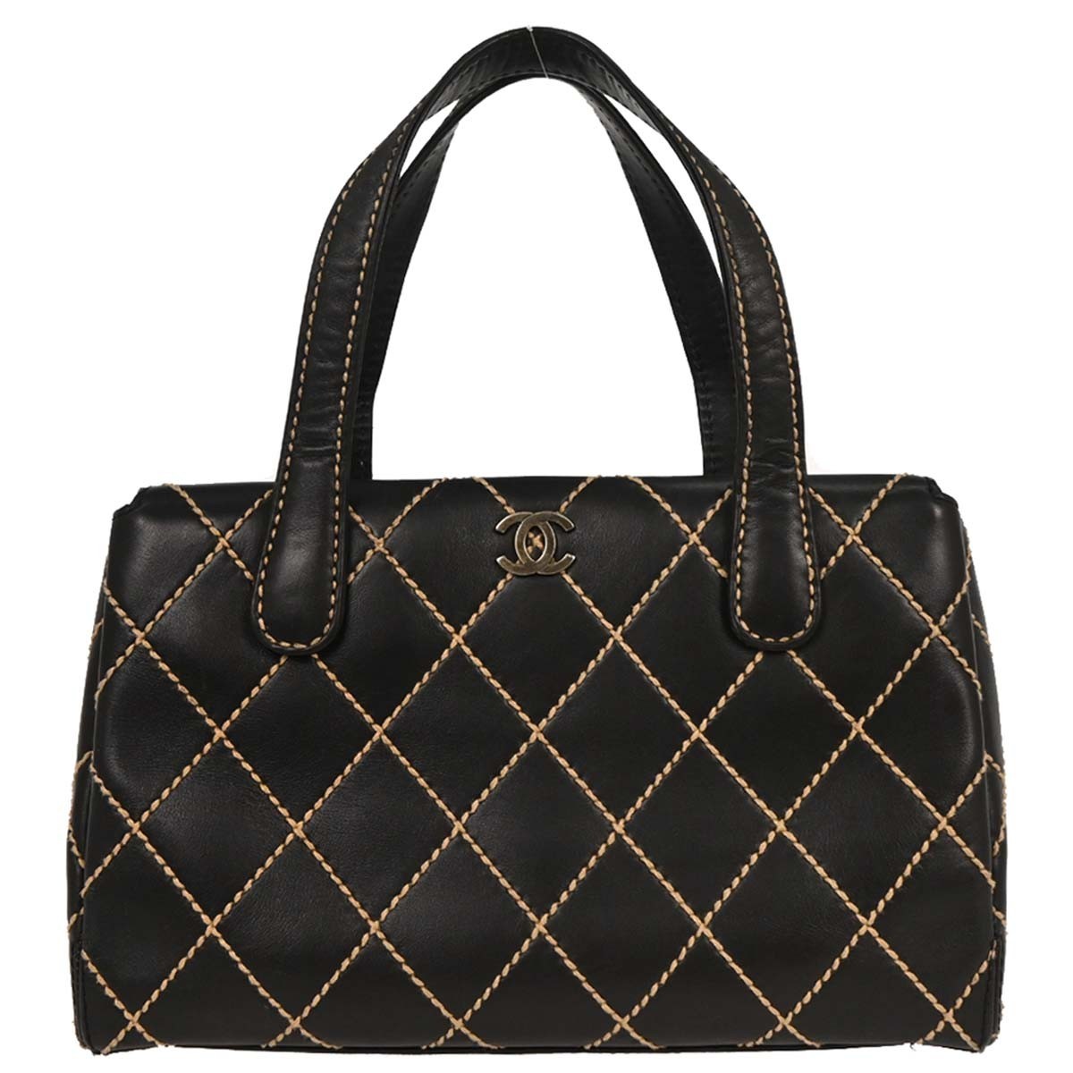 Chanel Surpique Compartment Tote Quilted Leather Black Calfskin Handbag (Pre-Owned)