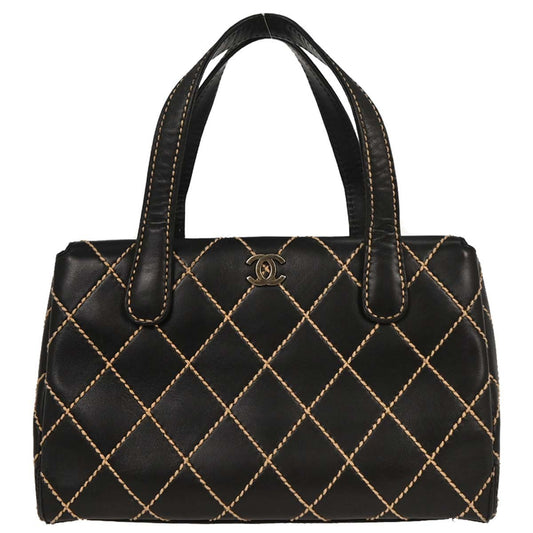 Chanel Surpique Compartment Tote Quilted Leather Black Calfskin Handbag (Pre-Owned)