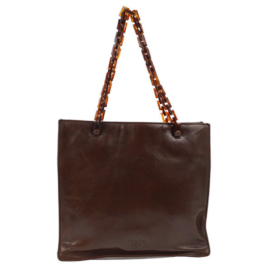 Prada Vintage Tote Leather Brown Leather Tote Bag Bag (Pre-Owned)