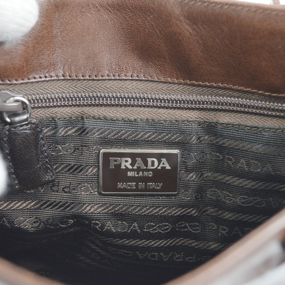 Prada Vintage Tote Leather Brown Leather Tote Bag Bag (Pre-Owned)