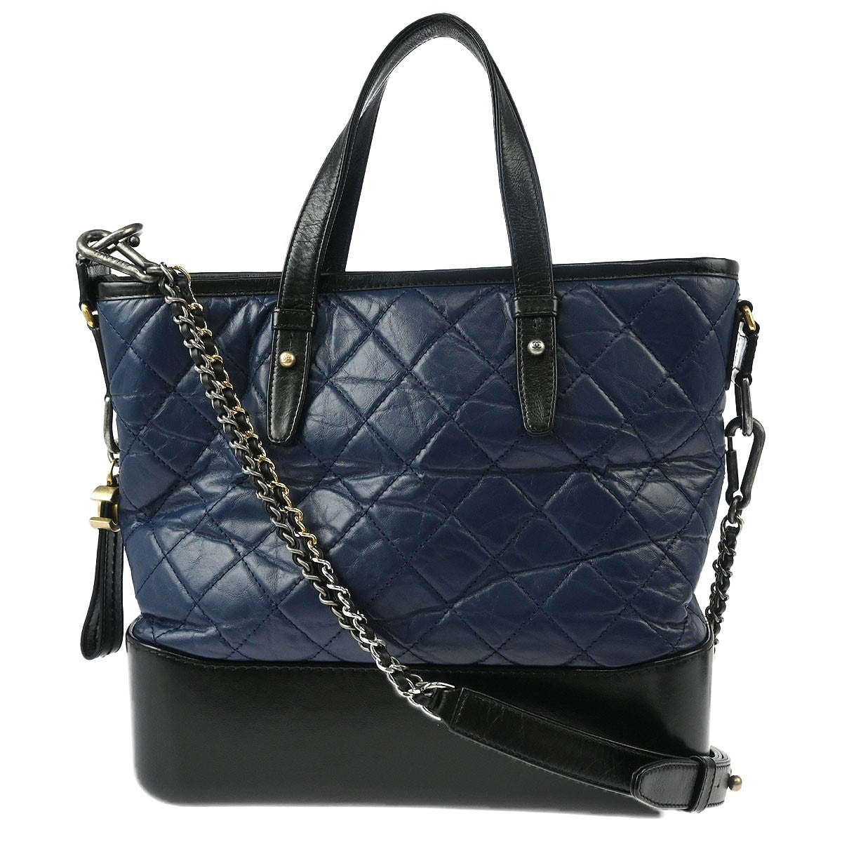 Chanel Gabrielle Shopping Tote Quilted Calfskin Blue Leather Tote Bag Bag (Pre-Owned)