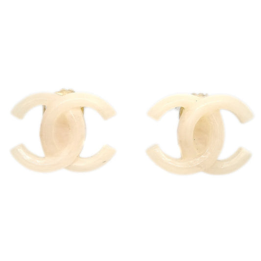 Chanel Cc Clip-On Earrings Metal And Resin Ecru Plastic Earrings Jewelry (Pre-Owned)