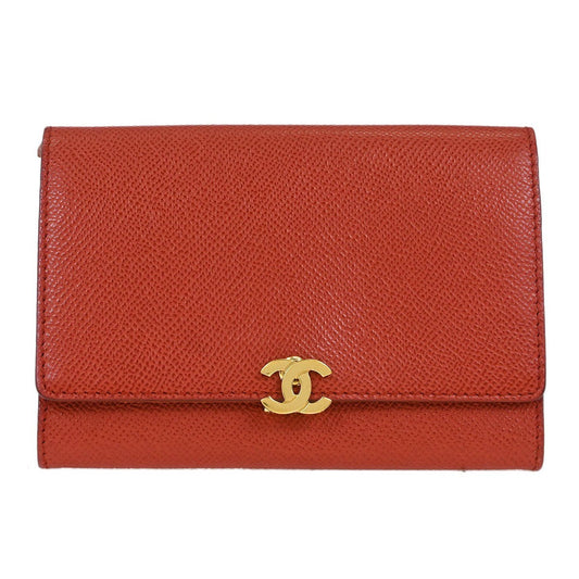 Chanel Vintage Cc Flap Wallet Leather Red Leather Wallets Accessory (Pre-Owned)