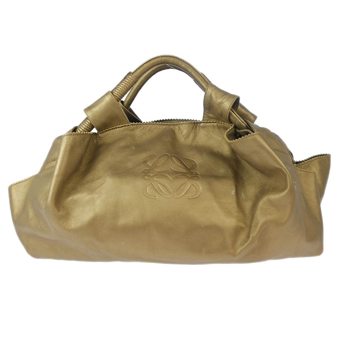 Loewe Anagram Logo Nappa Aire Hand Bag Leather Gold Leather Handbag (Pre-Owned)