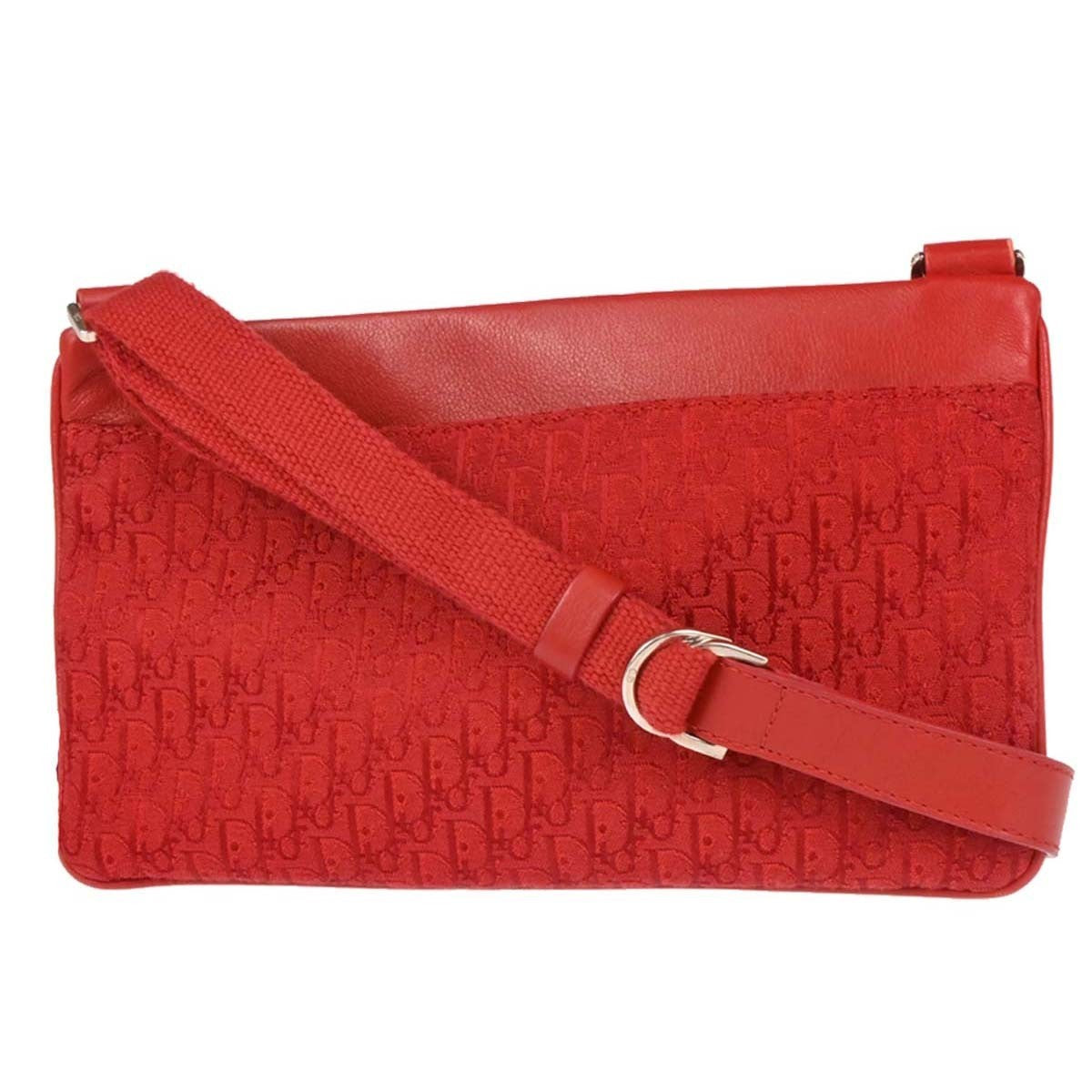 Christian Dior Trotter Shoulder Bag Canvas Red Canvas Shoulder Bag Bag (Pre-Owned)
