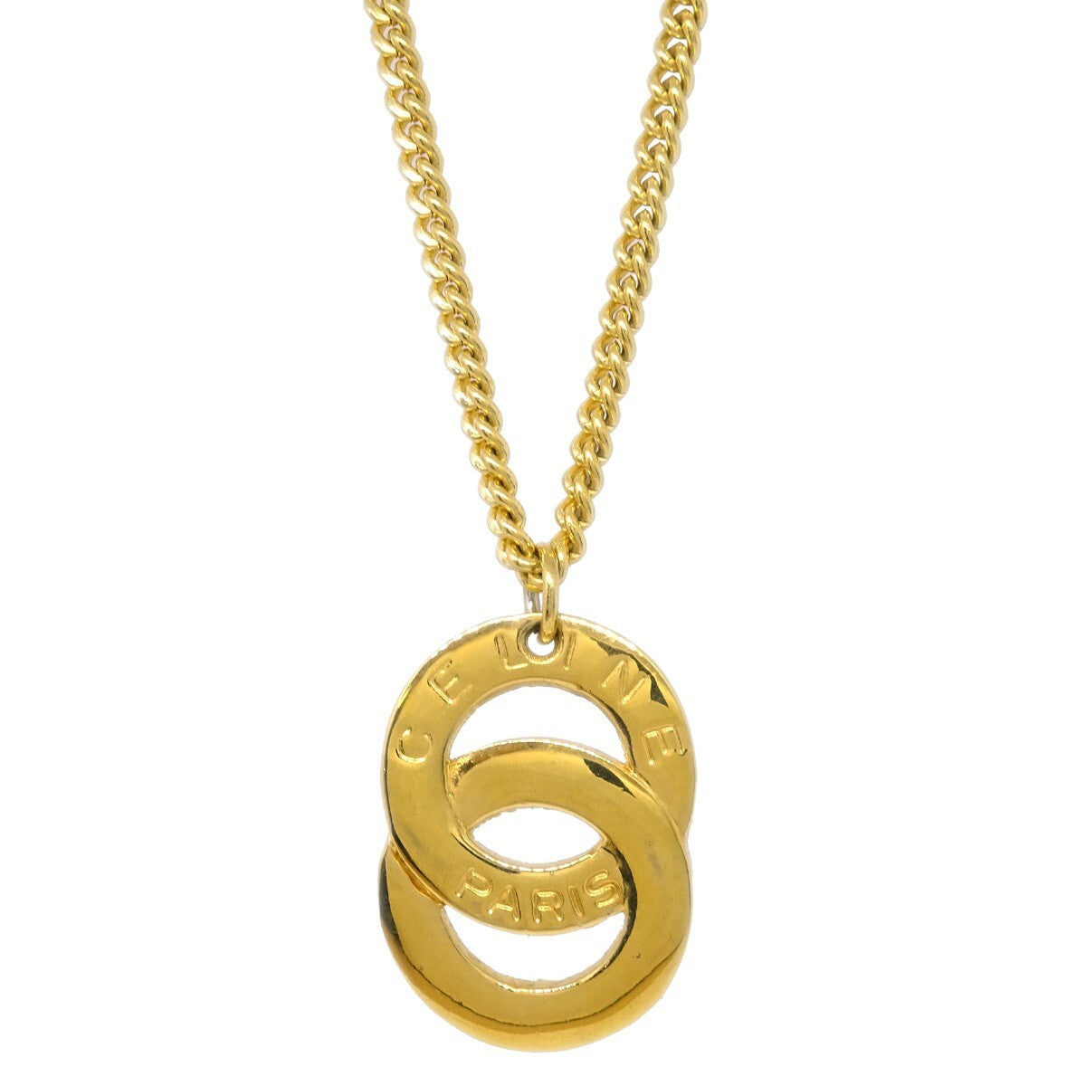 Celine Vintage Logo Circle Pendant Necklace Metal Gold Gold_Plated Necklace Jewelry (Pre-Owned)