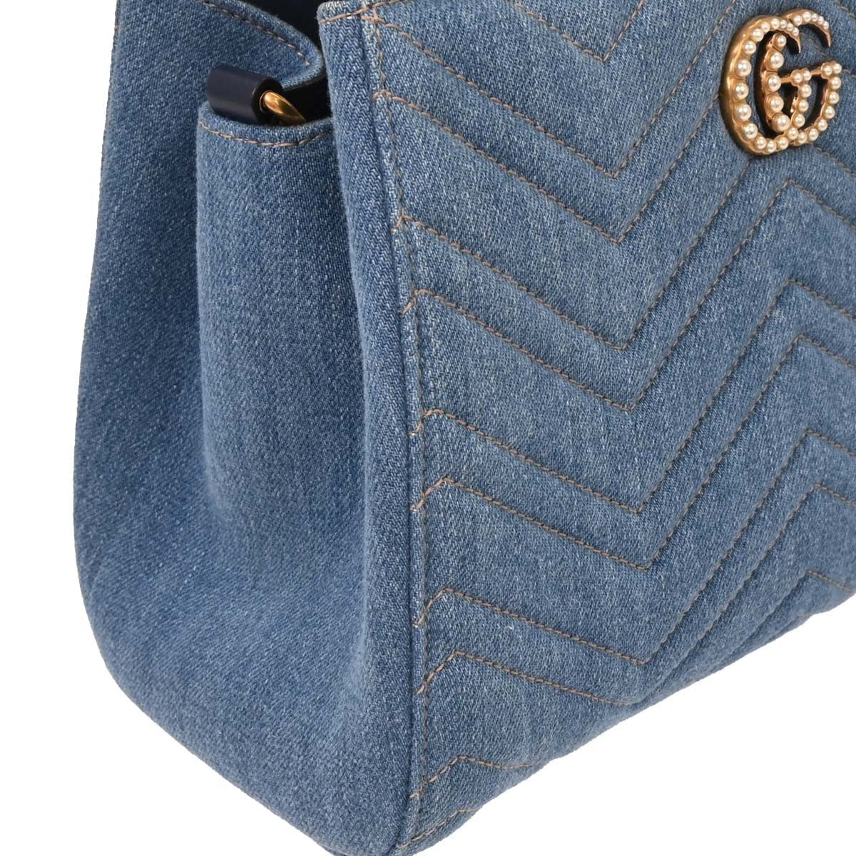 Gucci Pearly Gg Marmont Tote Matelasse Denim Blue Denim_Jeans Tote Bag Bag (Pre-Owned)