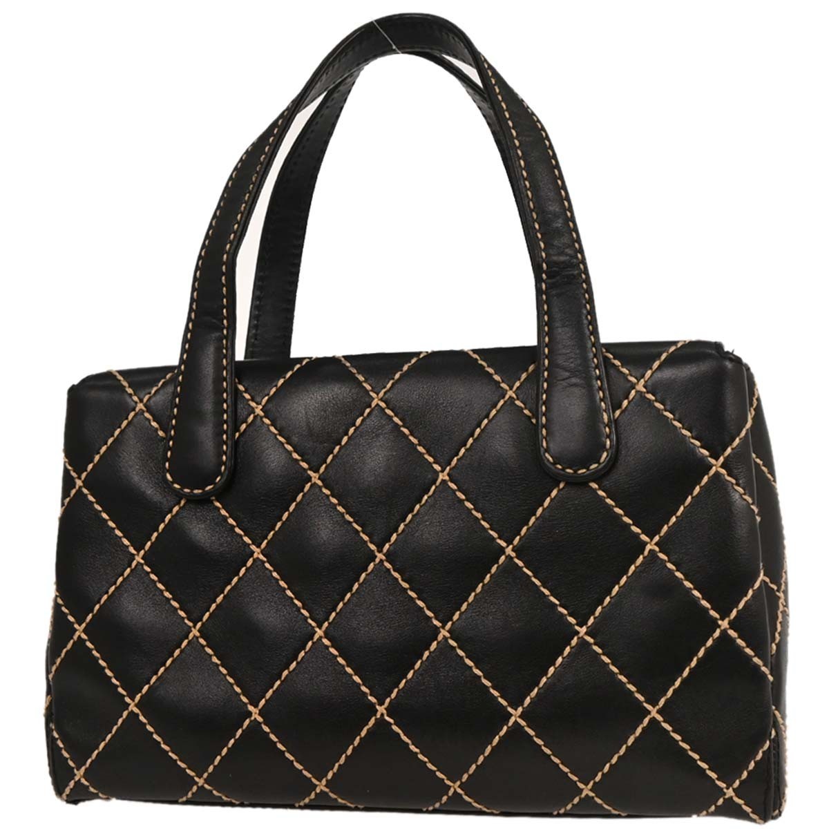 Chanel Surpique Compartment Tote Quilted Leather Black Calfskin Handbag (Pre-Owned)