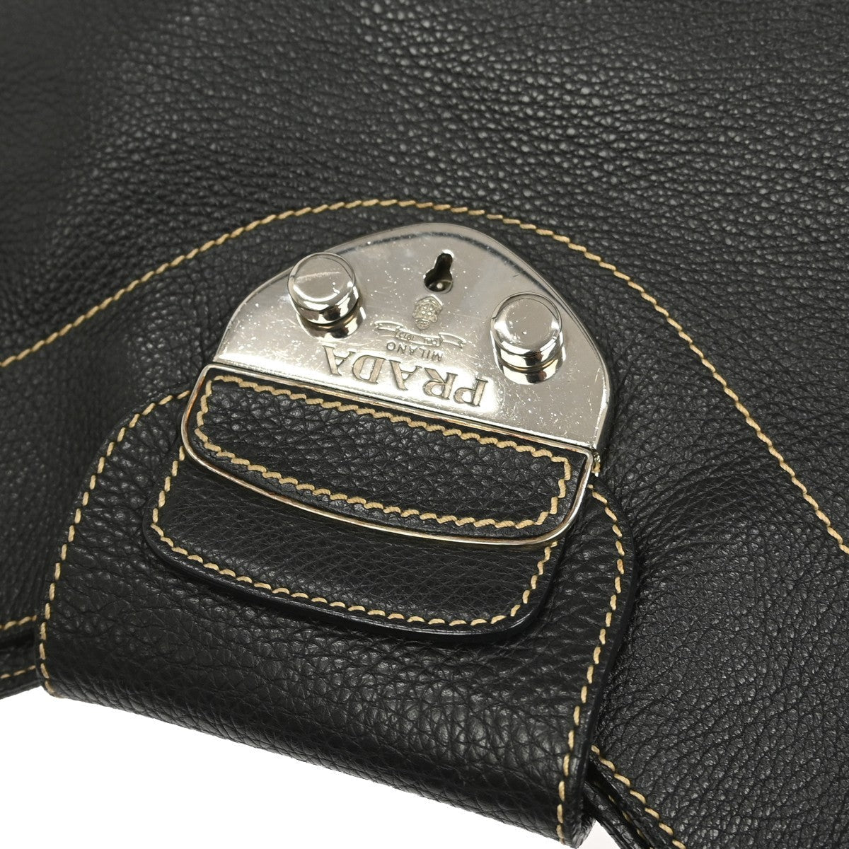 Prada Vintage Shoulder Bag Leather Black Leather Shoulder Bag Bag (Pre-Owned)