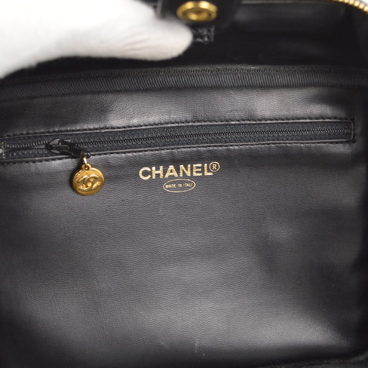 Chanel Vintage Timeless Zip Around Vanity Case Caviar Black Leather Handbag (Pre-Owned)