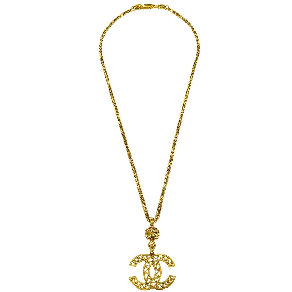 Chanel Vintage Giant Cc Pendant Long Necklace Metal Gold Gold_Plated Necklace Jewelry (Pre-Owned)
