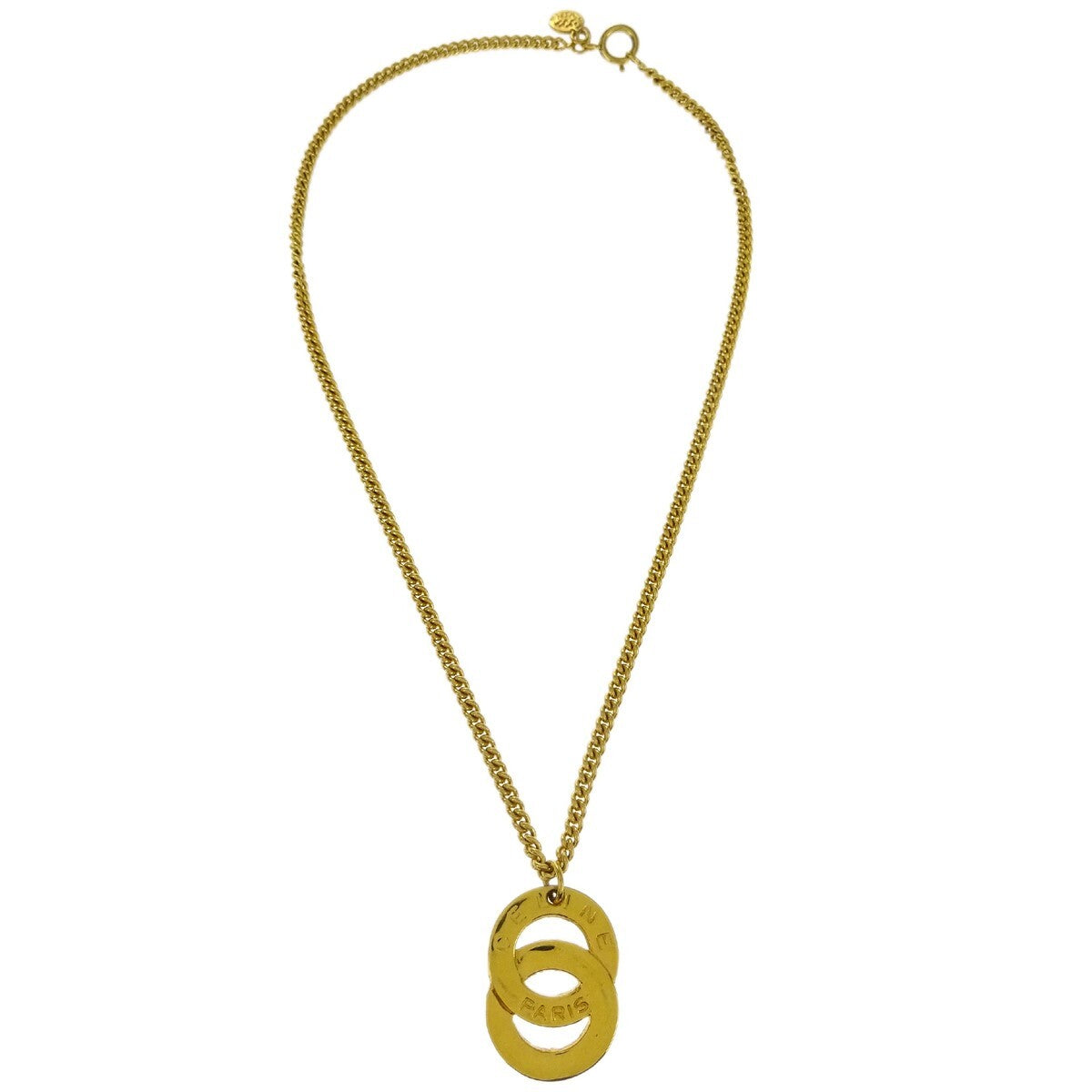 Celine Vintage Logo Circle Pendant Necklace Metal Gold Gold_Plated Necklace Jewelry (Pre-Owned)