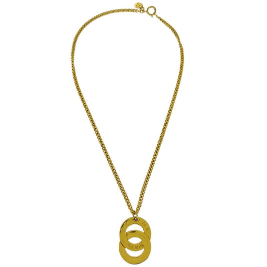 Celine Vintage Logo Circle Pendant Necklace Metal Gold Gold_Plated Necklace Jewelry (Pre-Owned)