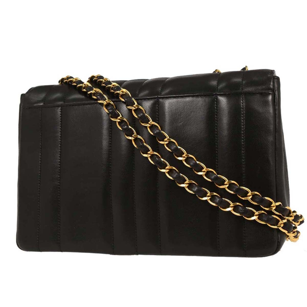 Chanel Vintage Vertical Cc Flap Bag Leather Black Leather Shoulder Bag Bag (Pre-Owned)