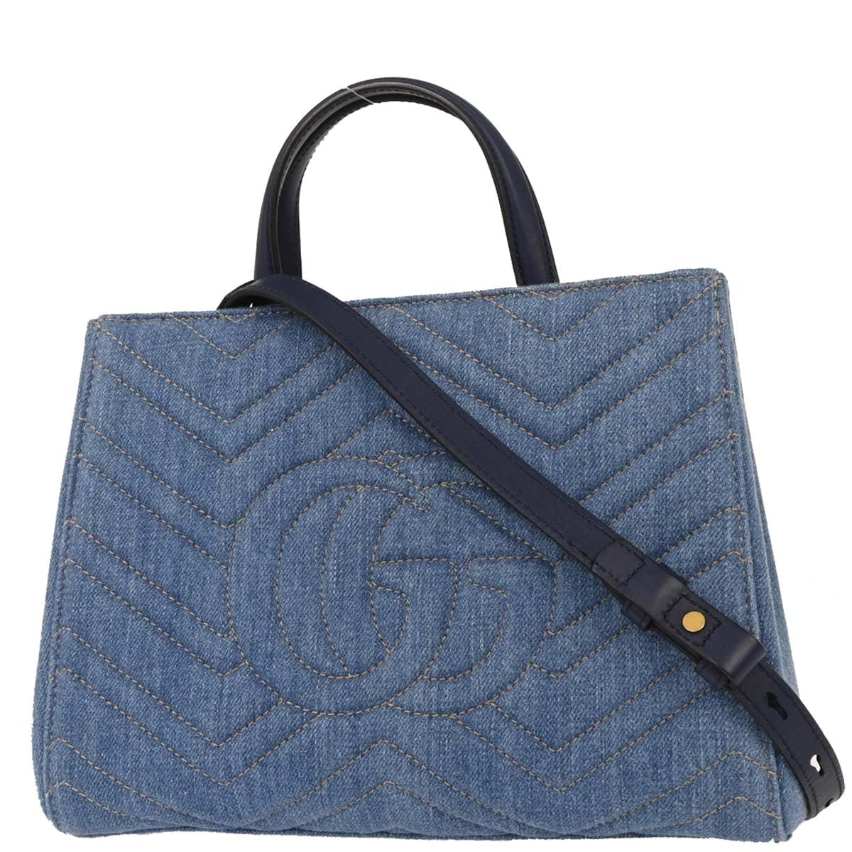 Gucci Pearly Gg Marmont Tote Matelasse Denim Blue Denim_Jeans Tote Bag Bag (Pre-Owned)