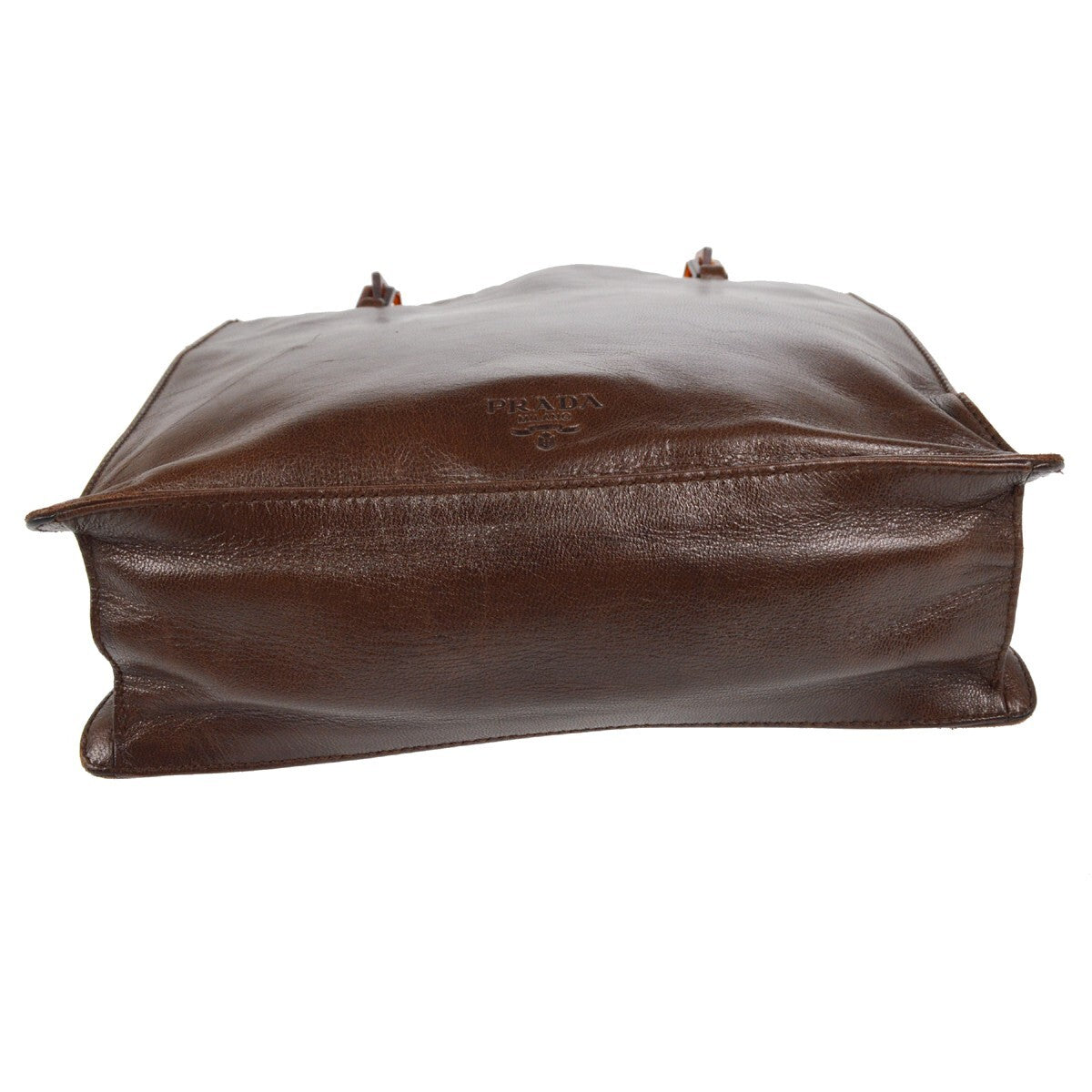 Prada Vintage Tote Leather Brown Leather Tote Bag Bag (Pre-Owned)