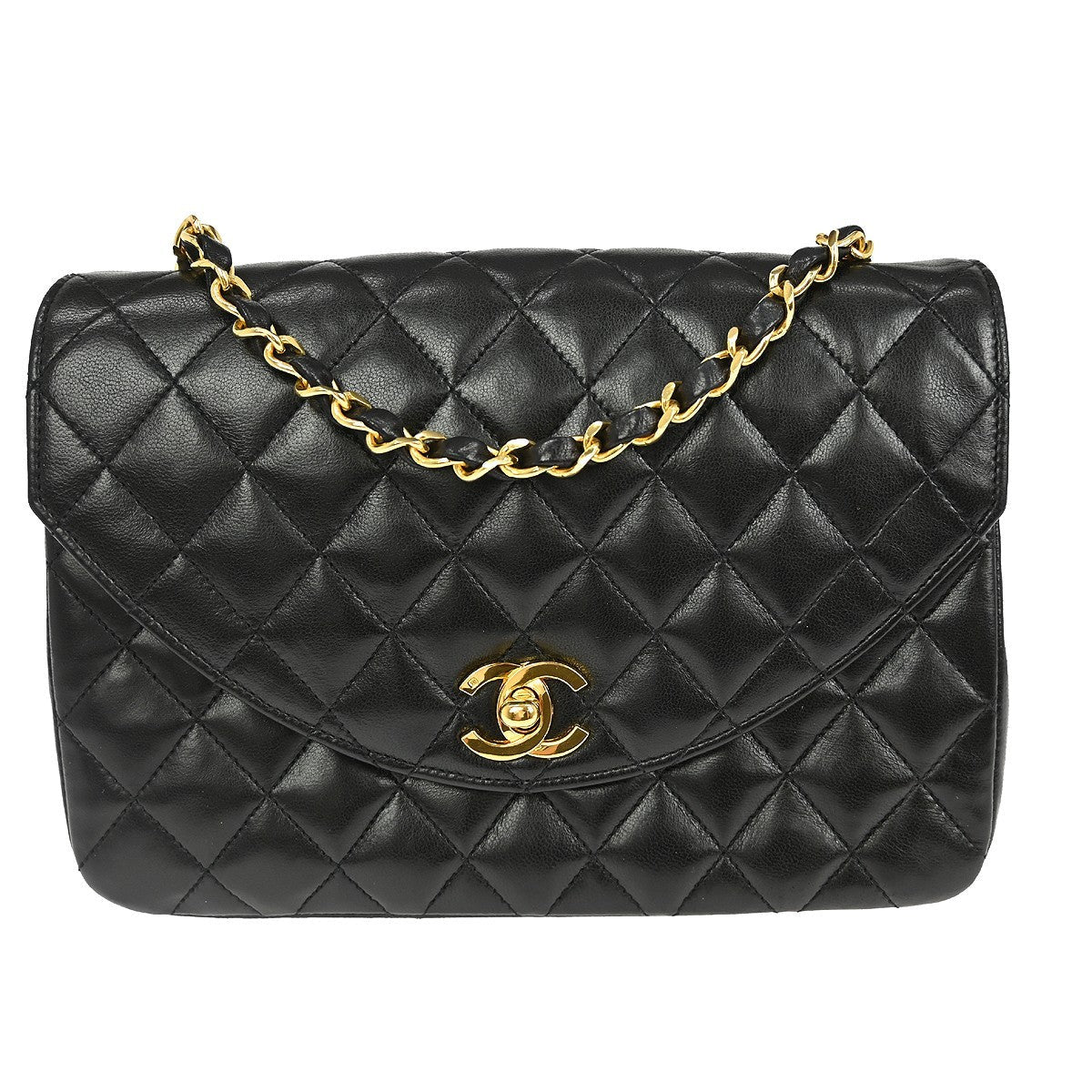 Chanel Vintage Round Cc Chain Crossbody Bag Quilted Lambskin Black Leather Shoulder Bag Bag (Pre-Owned)
