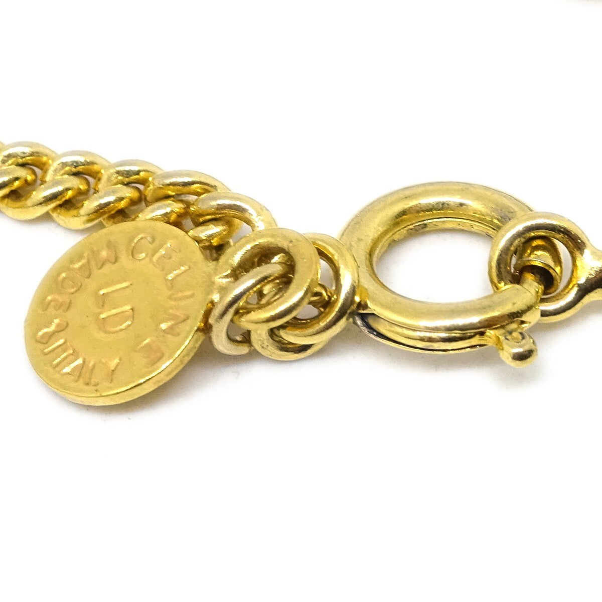 Celine Vintage Logo Circle Pendant Necklace Metal Gold Gold_Plated Necklace Jewelry (Pre-Owned)