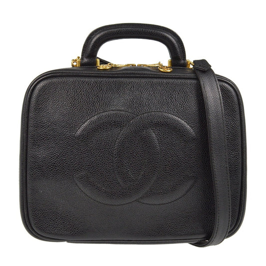 Chanel Vintage Timeless Zip Around Vanity Case Caviar Black Leather Handbag (Pre-Owned)