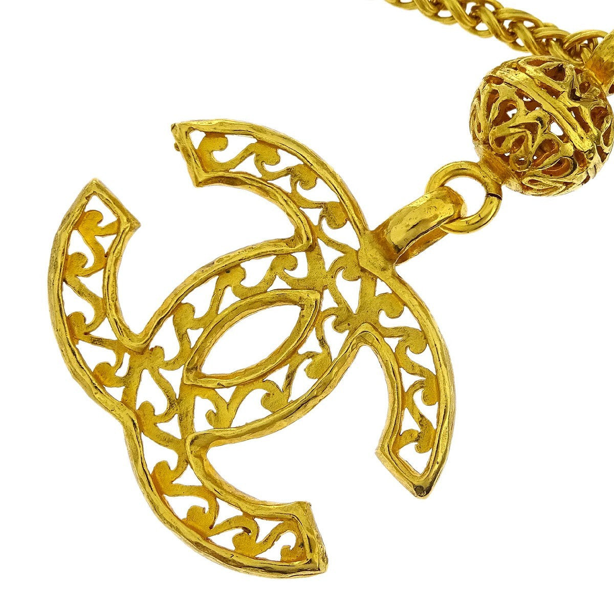 Chanel Vintage Giant Cc Pendant Long Necklace Metal Gold Gold_Plated Necklace Jewelry (Pre-Owned)
