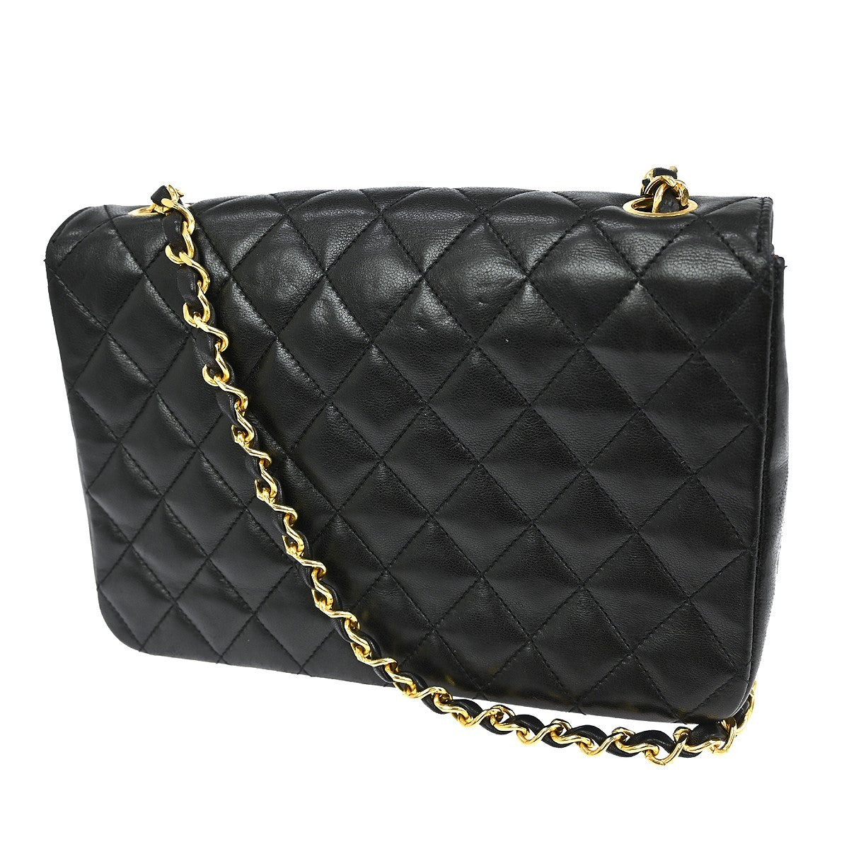 Chanel Vintage Round Cc Chain Crossbody Bag Quilted Lambskin Black Leather Shoulder Bag Bag (Pre-Owned)
