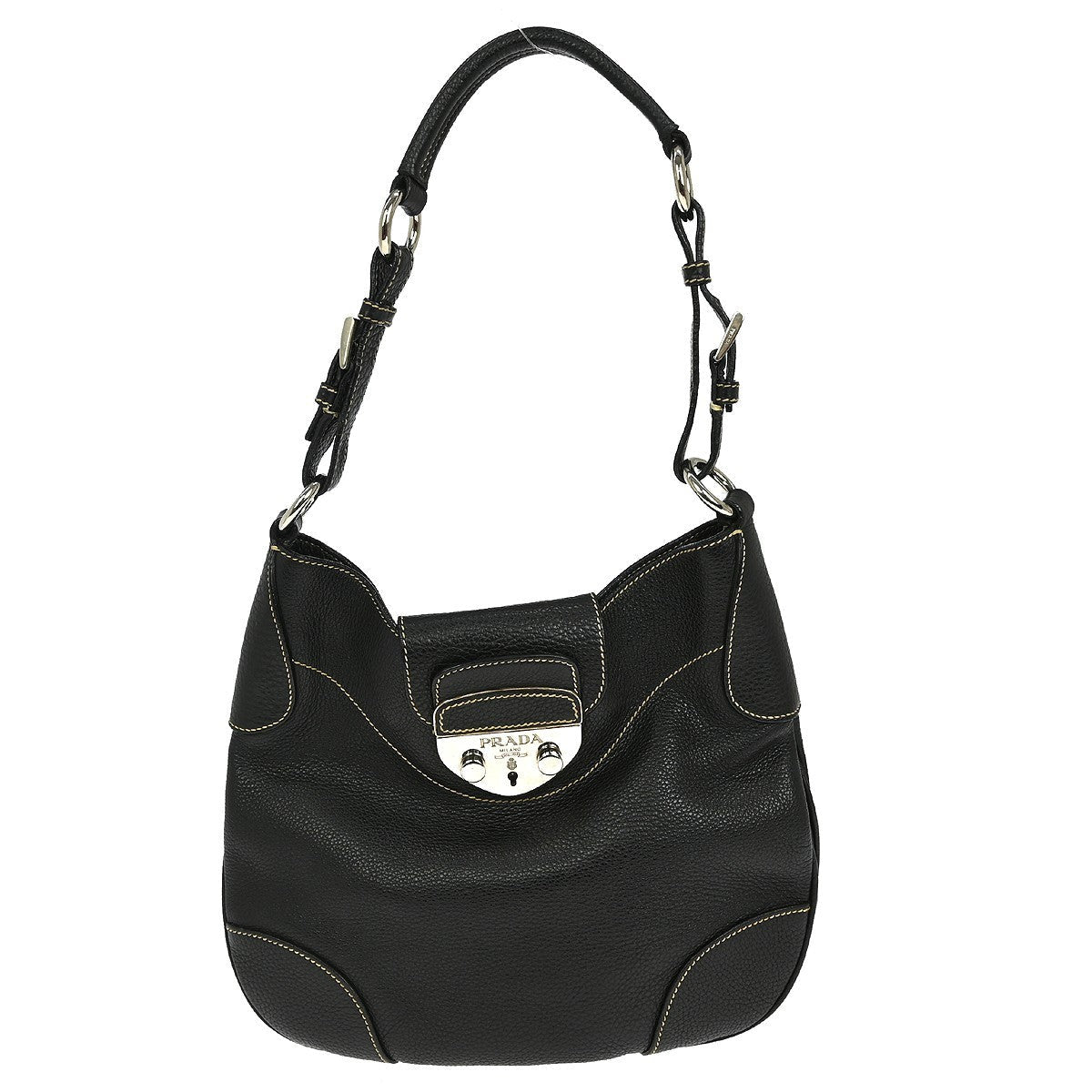 Prada Vintage Shoulder Bag Leather Black Leather Shoulder Bag Bag (Pre-Owned)