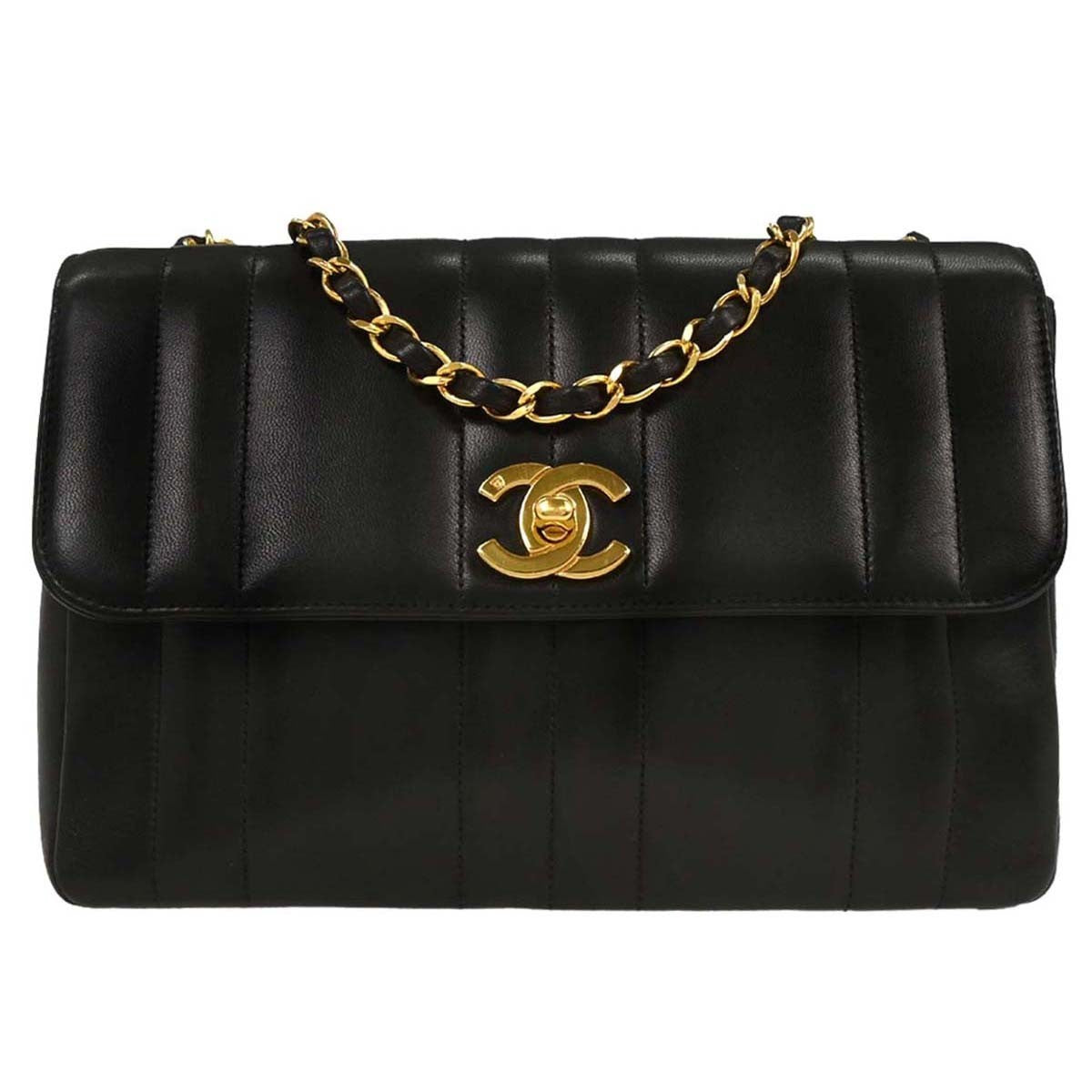 Chanel Vintage Vertical Cc Flap Bag Leather Black Leather Shoulder Bag Bag (Pre-Owned)