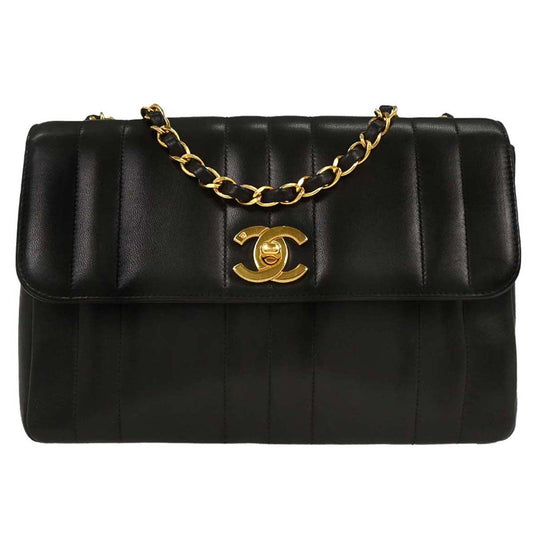 Chanel Vintage Vertical Cc Flap Bag Leather Black Leather Shoulder Bag Bag (Pre-Owned)