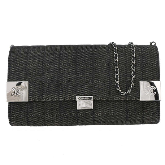 Chanel Chocolate Bar Flap Bag Quilted Denim Gray Denim_Jeans Shoulder Bag Bag (Pre-Owned)